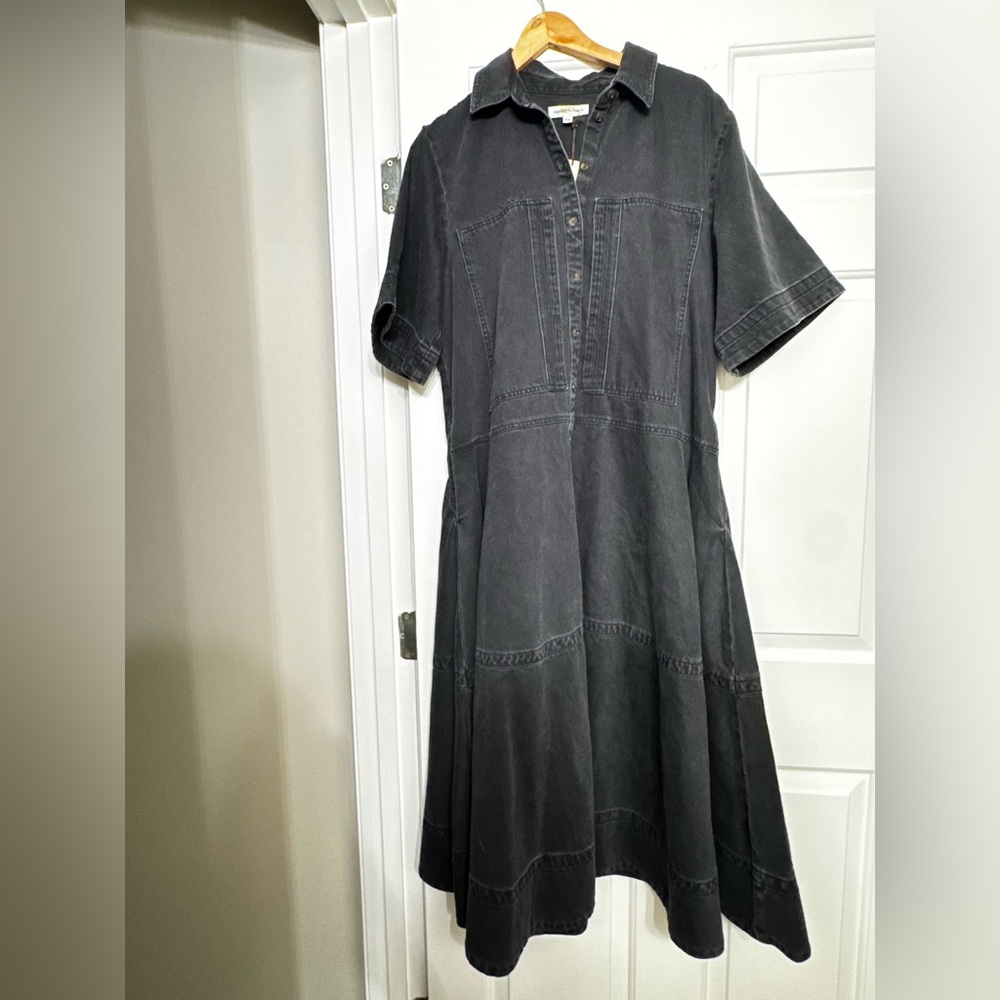 NWT! Banana Republic Black Wash Denim Trapeze Maxi Shirt Dress - Size Large - Picture 6 of 9